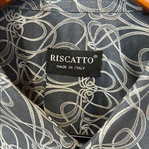 Riscatto Men's Blue Patterned Button-Up Shirt XXL made in Italy long sleeve